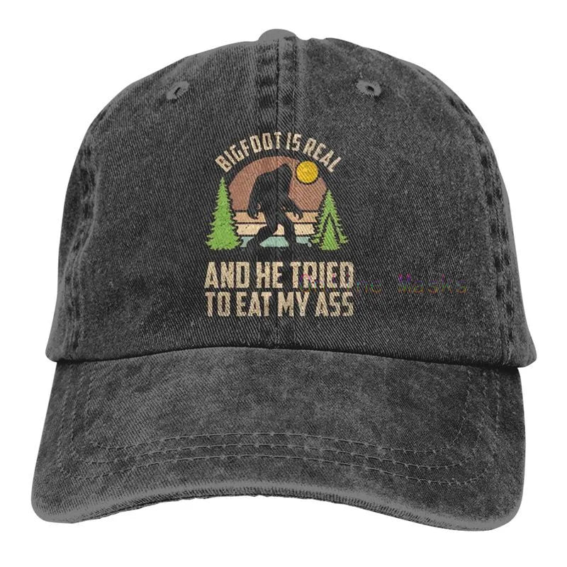 Bigfoot is Real and He Tried to Eat My Ass Baseball Cap Unisex Vintage Trucker Hat Adjustable Cowboy Hats for Mens Womens
