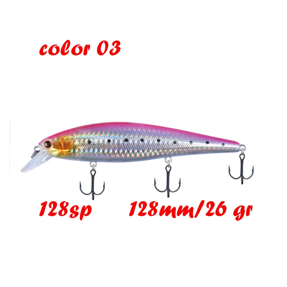 BassLegend Fishing Artificial Bait Suspending Minnow Shallow Wobbler Jerkbait Shad Bass Pike Lure 128 SP 78 F 65 SP