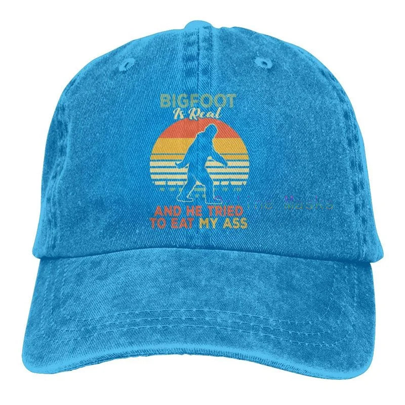 Bigfoot is Real and He Tried to Eat My Ass Baseball Cap Unisex Vintage Trucker Hat Adjustable Cowboy Hats for Mens Womens
