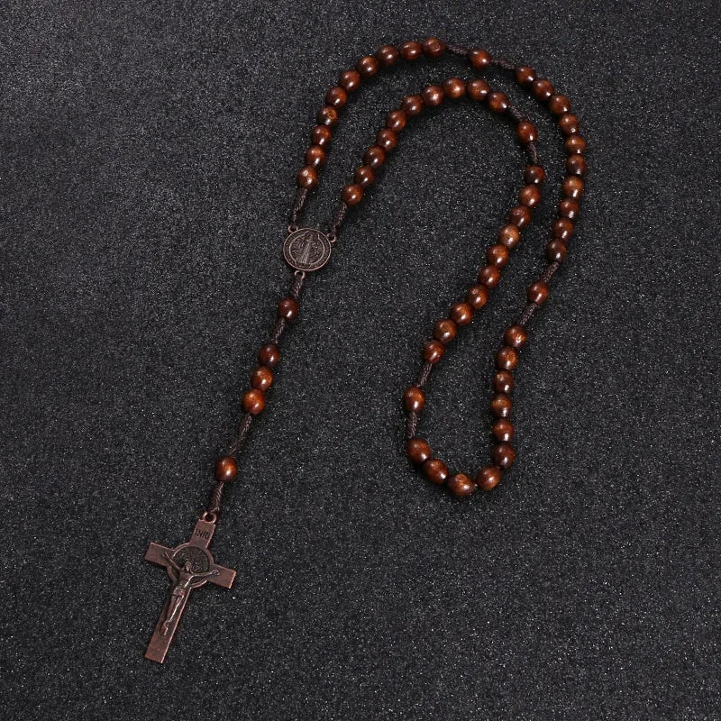 Christus Jesus Holzperlen 8mm Rosenkranzperlen Kreuz Autoanhänger Geflochtene Seilkette Halskette Religiöser Orthodoxer Gebetsschmuck