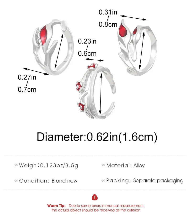 Gotische Ringe unregelmäßig Dunkelheit Roter Stil offener Ring für Damen Zeigefinger Ring Schmuck Geschenk