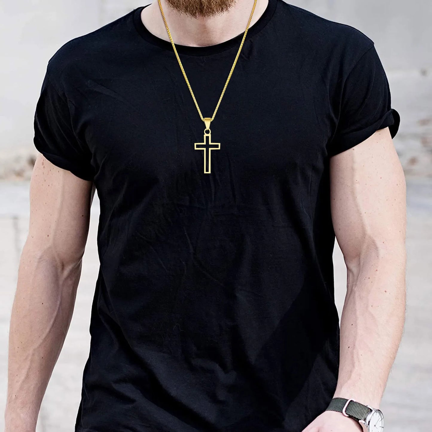 Mprainbow Mens Cutout Cross Necklaces,Waterproof Stainless Steel Hollow Cross Pendant Collar,Religious Faith Christ Gift Jewelry