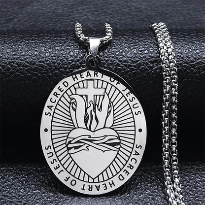Christian Christus Eucharistie Heiligenschein Traubensaft Kreuz Kette Edelstahl Männer Frauen Katholische Heiliger Geist Kirche Halskette Schmuck