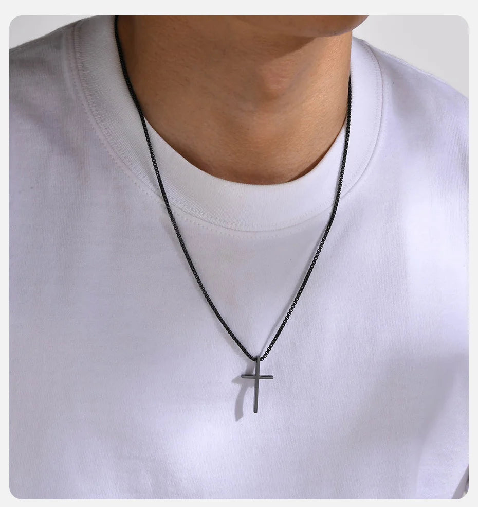 Vnox Schlichte Unisex-Kreuzketten, einfacher Edelstahl-Kreuzanhänger für Damen und Herren, Gebets-Halskette für Christen, verstellbare Panzerkette
