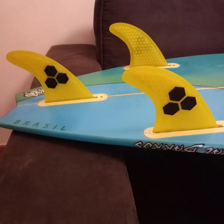 Surfbrett Flossen Set Tri Finnen UPSURF Future S/M/L Honeycomb Fiberglas Orange/Gelb/Blau/Grau/Grün mit schwarzem Logo Funboard Finnen
