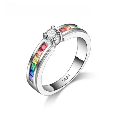 Echte 100% 925 Sterling Silber Farbe Regenbogen Zirkonia Ringe Für Frauen Hochzeit Entzückender Verlobungsantrag Ring Accessoire