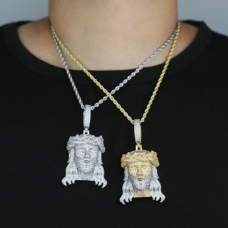 2024Neu Zweifarbig Roségoldfarbe Hip Hop Jesus Christus Kopf Anhänger Mikro Pavé 5A Zirkonia CZ Iced Out Herren Mode Schmuck