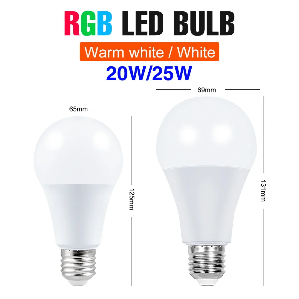 RGB Neon Light E27 Rainbow Lamp 220V LED Colorful Bulb With IR Remote Control 20W 25W Bombillas LED Christmas Holiday Decoration