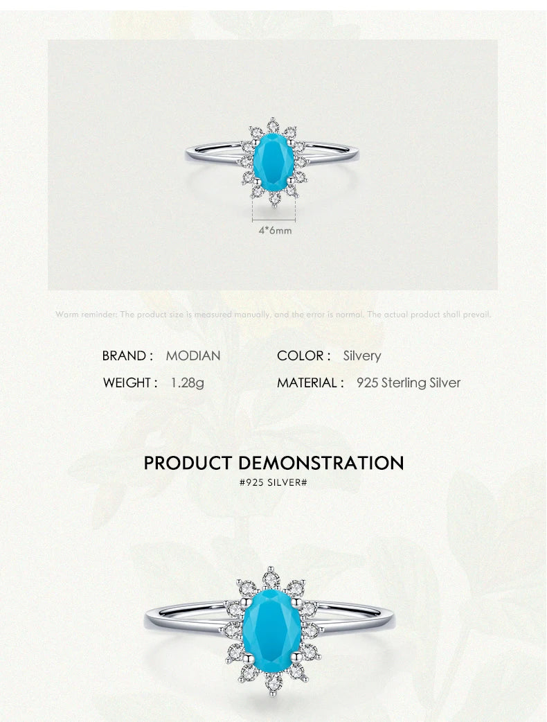 MODIAN Klassischer Kronenring für Damen aus reinem 925er Sterlingsilber mit natürlichem Türkis, elegante Mode-Ringe für Frauen, Weihnachtsschmuck