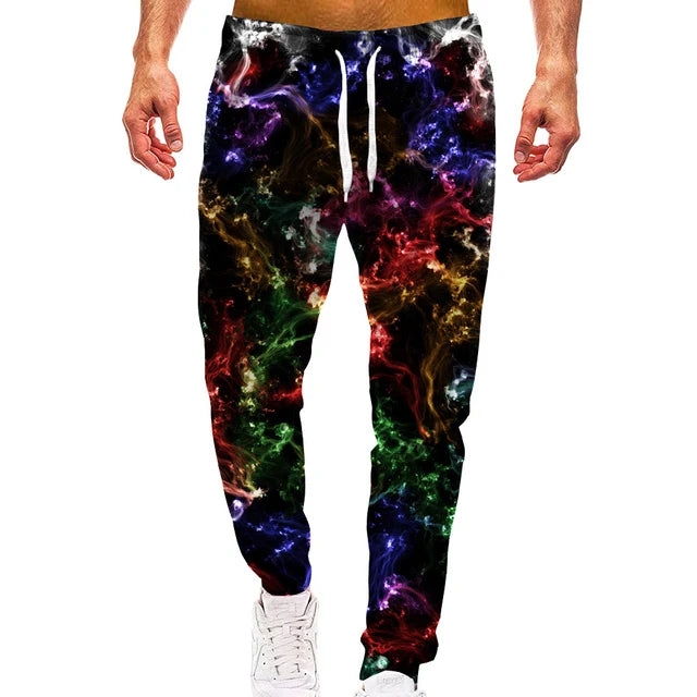 Rainbow Smoke Loose Camo Track Gym Sweat Pants Men Hip Hop 3D Print Sport Jogger Casual Trousers Drawstring Sweatpants Clothing