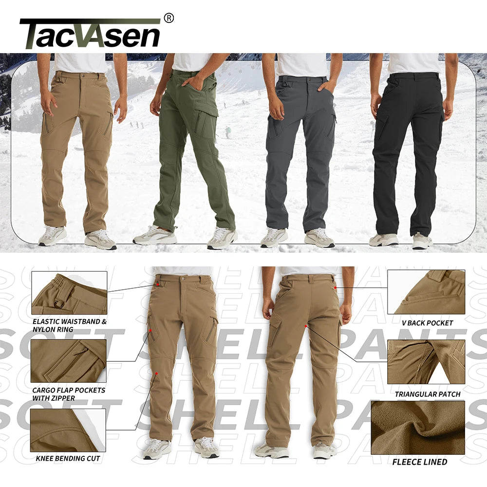 TACVASEN IX9 Winter Softshell Thermo Wanderhose Arbeitshose Herren Fleece Cargohose Wasserdicht Warm Outdoor Männer Hose
