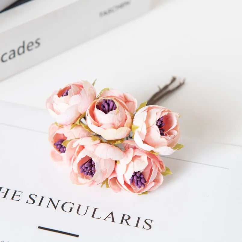 12PCS Artificial Flowers Christmas Decorations for Home Accessories Stamen Wedding Bouquet Garland DIY Gifts Silk Tea Roses Buds