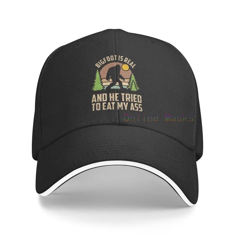 Bigfoot is Real and He Tried to Eat My Ass Baseball Cap Unisex Vintage Trucker Hat Adjustable Cowboy Hats for Mens Womens