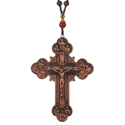 Diyalo Katholisches Metallkruzifix Jesus Christus Kreuz Anhänger Halskette Rosenkranz Holzkugeln Kette Halskette Damen Herren Schmuck Geschenk
