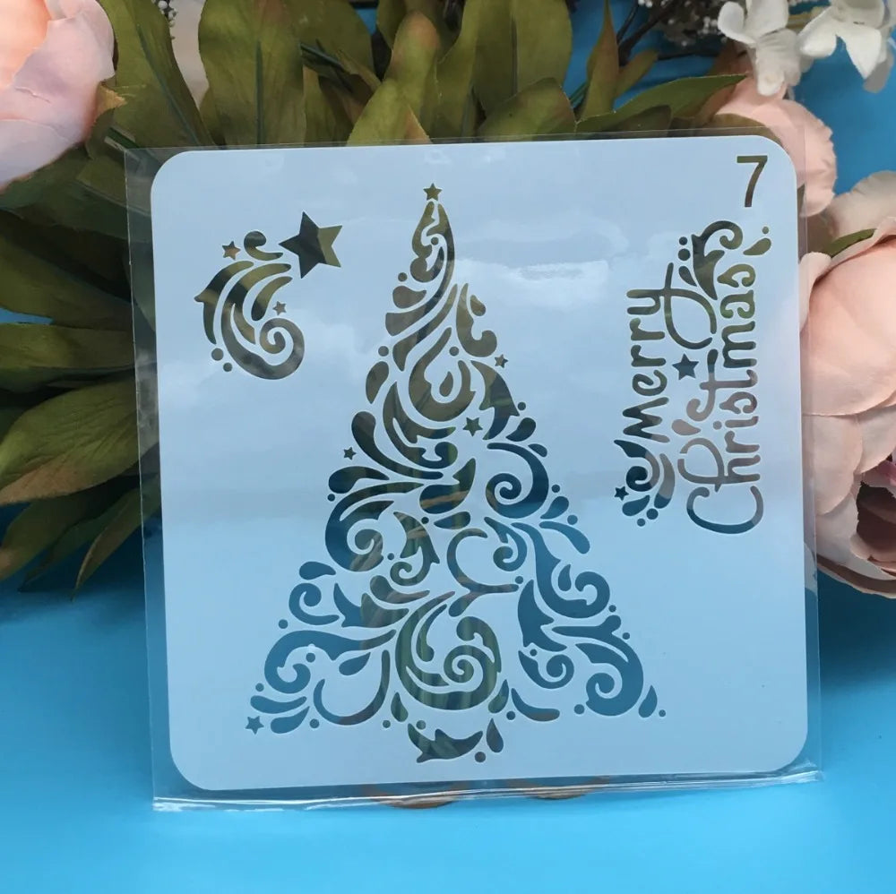 8Pcs/Set 13cm Christmas Model C DIY Layering Stencils Painting Scrapbook Coloring Embossing Album Decorative Card Template