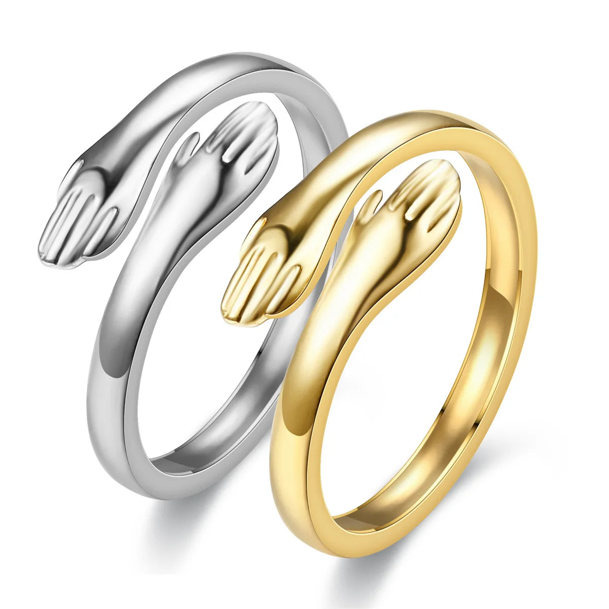 Runde, goldfarbene, liebevoll umarmende Umarmungs-Offenringe für Frauen, niedliche, kreative Hände, verstellbarer Schmuck
