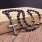 Tiger Eye Stone Bead & Hematite Cross Pendant Necklace for Men Women Catholic Christ Rosary Cross Pendant