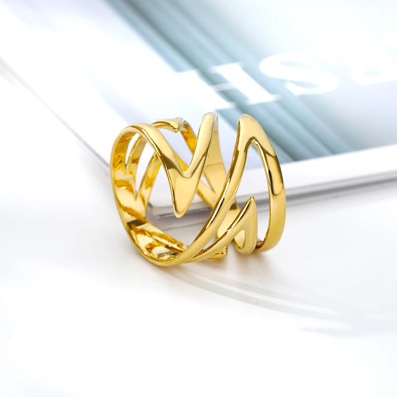 Klassische geometrische unregelmäßige Ringe für Frauen, goldfarben, Edelstahl, offene Ringe, Mädchen, Persönlichkeit, Punk-Schmuck-Accessoires