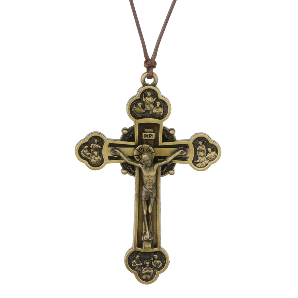 Cottvott Dreifaltigkeits-Kruzifix Jesus Christus Kreuz Anhänger Halskette Katholische verstellbare Wachsseilkette Halskette Frauen Männer Schmuck Geschenk