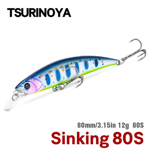 TSURINOYA 80S 12g Sinking Minnow Angelköder DW96 8cm Große Forelle Hecht Rotbarsch Hardbait Jerkbait Süßwasser Salzwasser Wobbler
