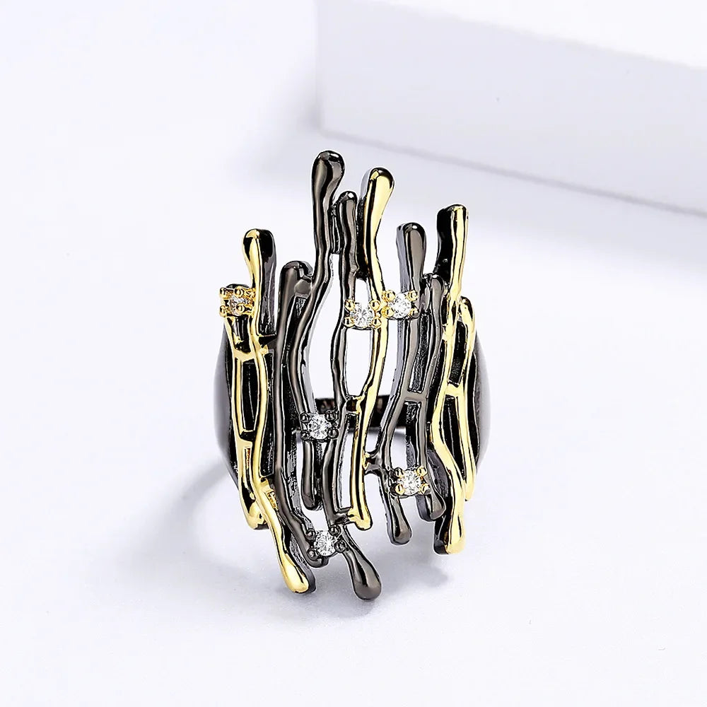 Ringe für Frauen Geometrische Hohle Unregelmäßige Astform Damen Schmuck Mode Party Geschenk Schwarz Gold Farbe Accessoires
