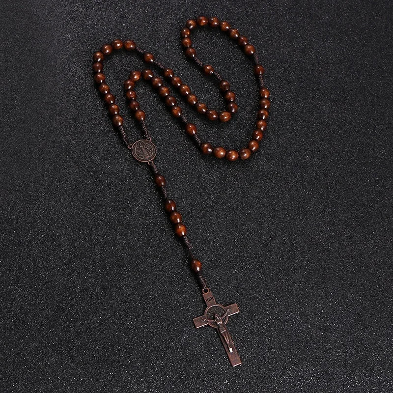 Christus Jesus Holzperlen 8mm Rosenkranzperlen Kreuz Autoanhänger Geflochtene Seilkette Halskette Religiöser Orthodoxer Gebetsschmuck