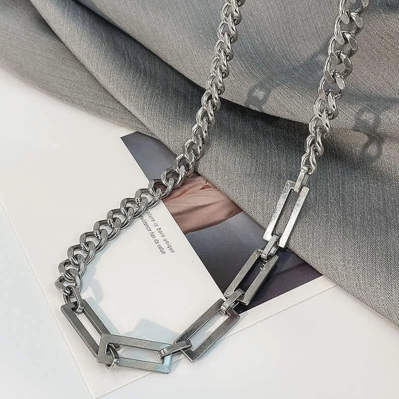 Edelstahl Cuban Gliederkette Halskette für Herren Schwarz Quadrat Anhänger Halskette Herren Halsketten Coole Hip Hop Halskette Neu