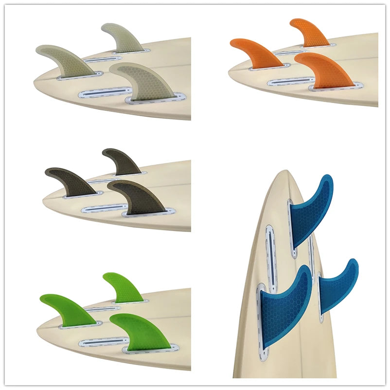 Surfbrett Flossen Set Tri Finnen UPSURF Future S/M/L Honeycomb Fiberglas Orange/Gelb/Blau/Grau/Grün mit schwarzem Logo Funboard Finnen