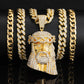 Iced Out Jesus Christus Kopf Anhänger Strass Halskette mit 13mm Miami Cuban Gliederkette Hip Hop Stil für Herren Damen Geschenk