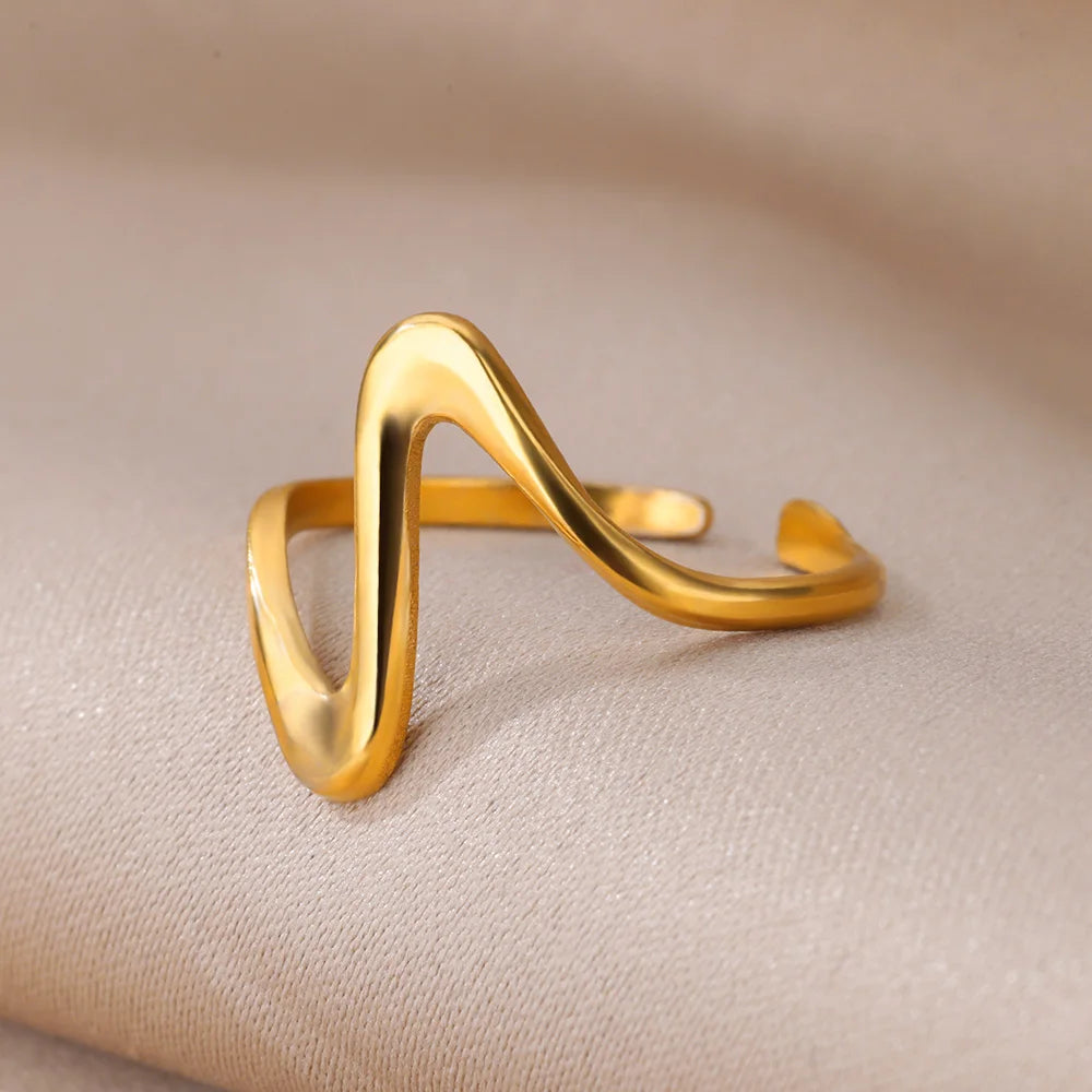 Edelstahlringe für Damen Wasserdicht Offen Goldfarbener Ring Hochzeits-Paarband Schmuck Geschenke Kostenloser Versand Artikel anillos