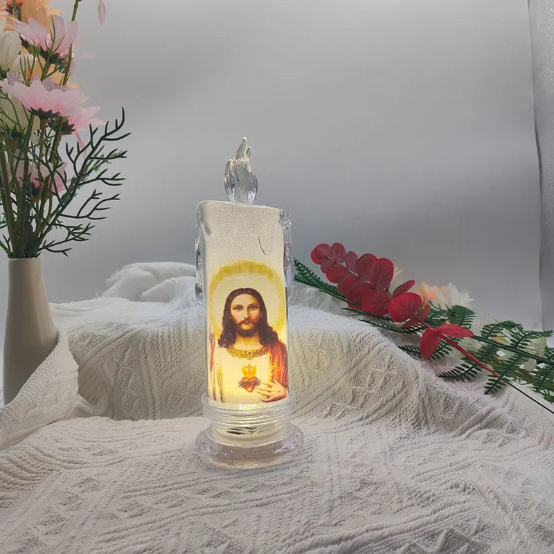 Jesus Jungfrau Christus Kerzenlampe Romantisches Teelicht Elektronische Flammenlose LED Deko