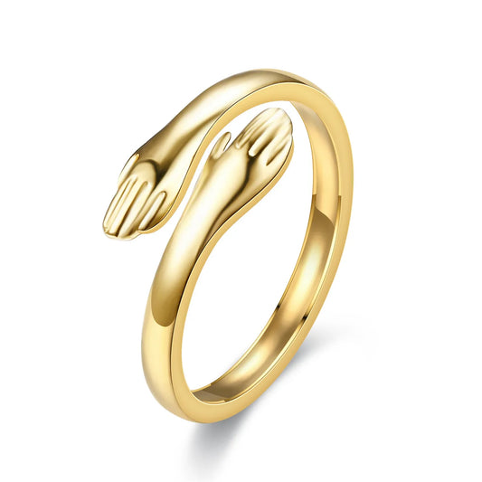 Runde, goldfarbene, liebevoll umarmende Umarmungs-Offenringe für Frauen, niedliche, kreative Hände, verstellbarer Schmuck