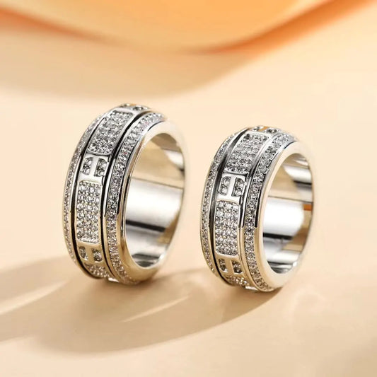 Drehbare Zirkonia-Ringe für Damen und Herren, ein glücksbringendes und romantisches Geschenk für Paare