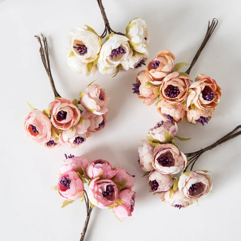 12PCS Artificial Flowers Christmas Decorations for Home Accessories Stamen Wedding Bouquet Garland DIY Gifts Silk Tea Roses Buds