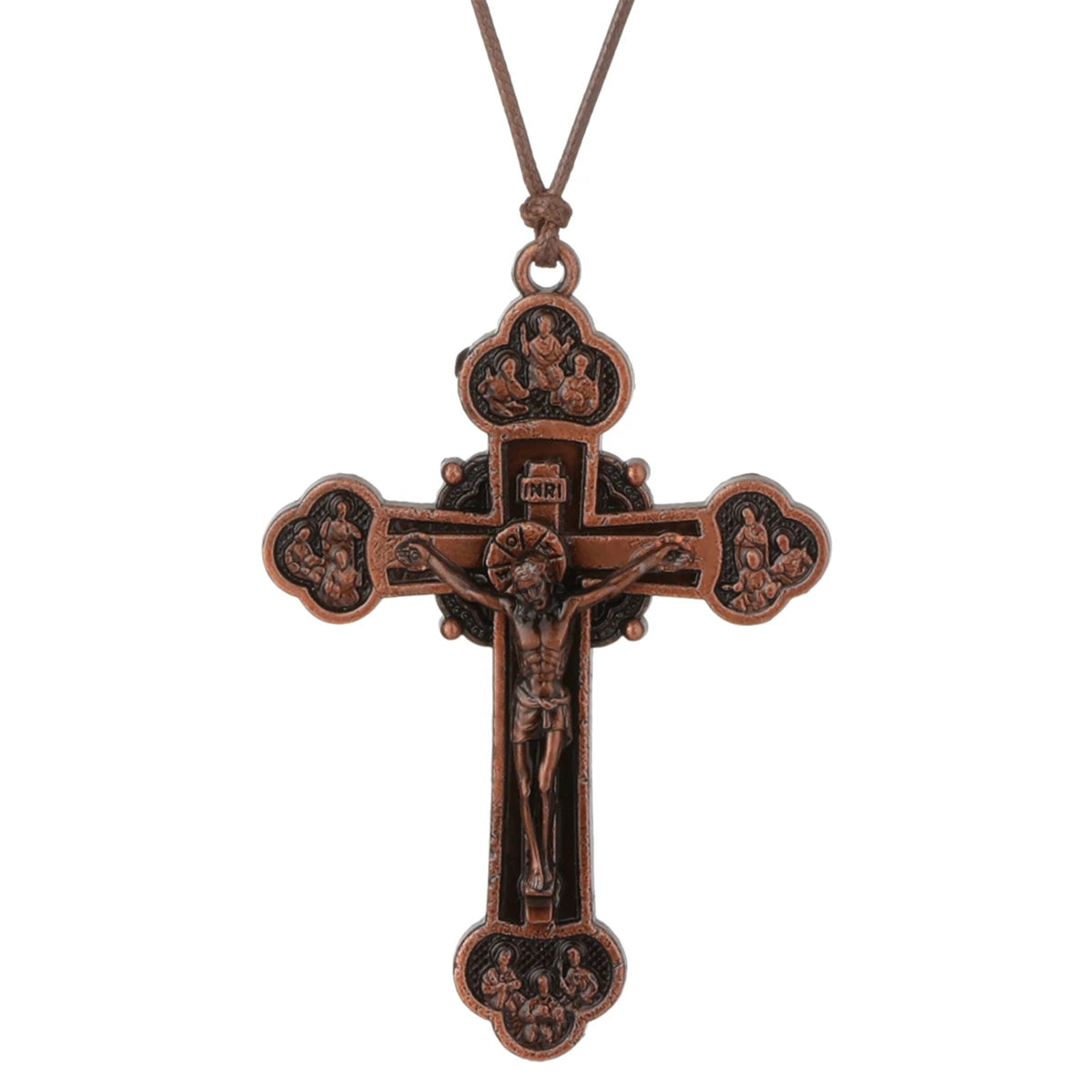 Cottvott Dreifaltigkeits-Kruzifix Jesus Christus Kreuz Anhänger Halskette Katholische verstellbare Wachsseilkette Halskette Frauen Männer Schmuck Geschenk