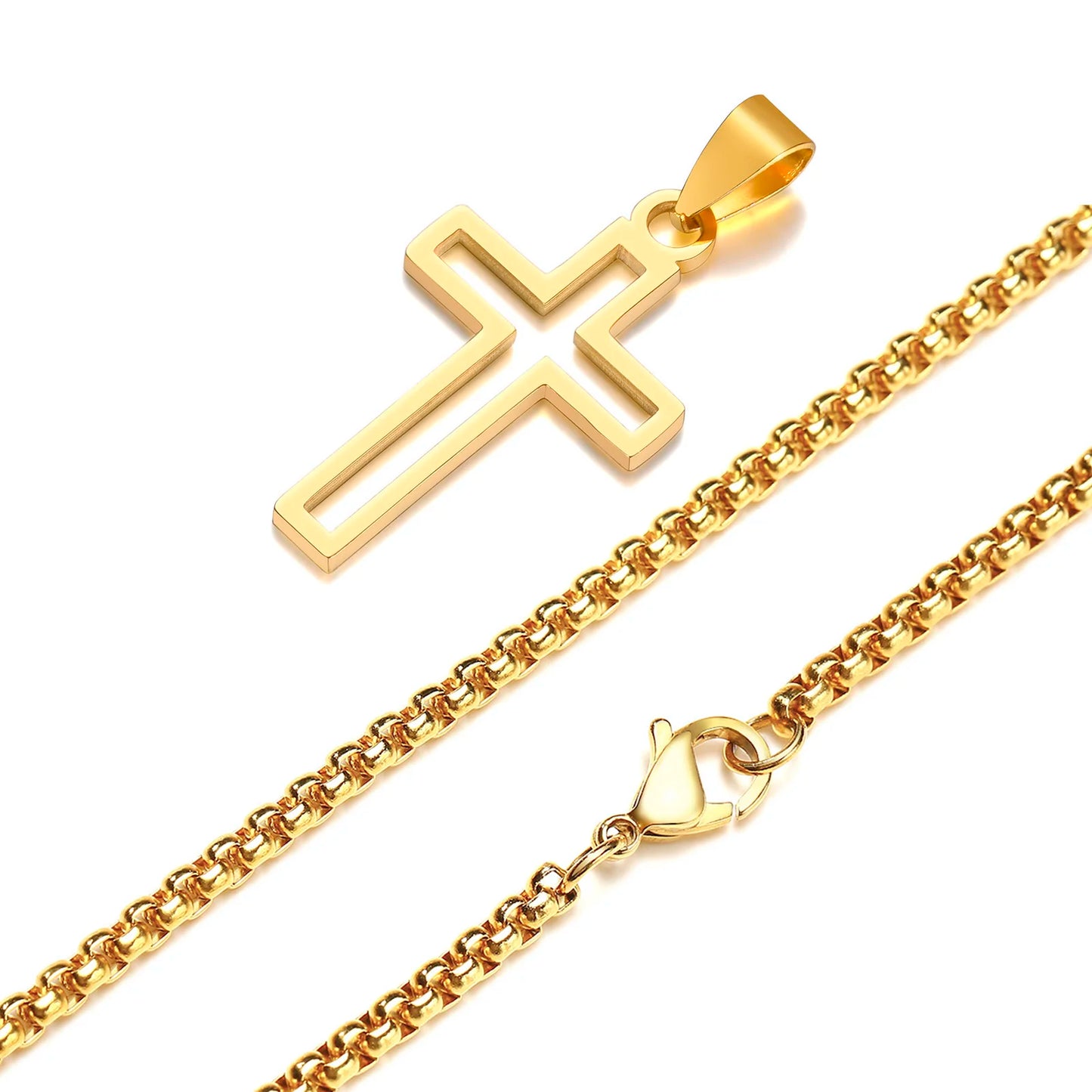 Mprainbow Mens Cutout Cross Necklaces,Waterproof Stainless Steel Hollow Cross Pendant Collar,Religious Faith Christ Gift Jewelry