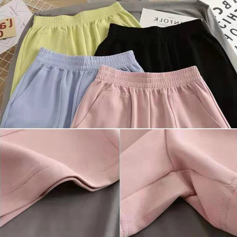 Lässige Damen-Shorts mit hoher Taille, kurze Sporthosen für den Sommer mit Tasche, lose Unterteile für Zuhause, Mädchen-Homewear, weite Sweathose