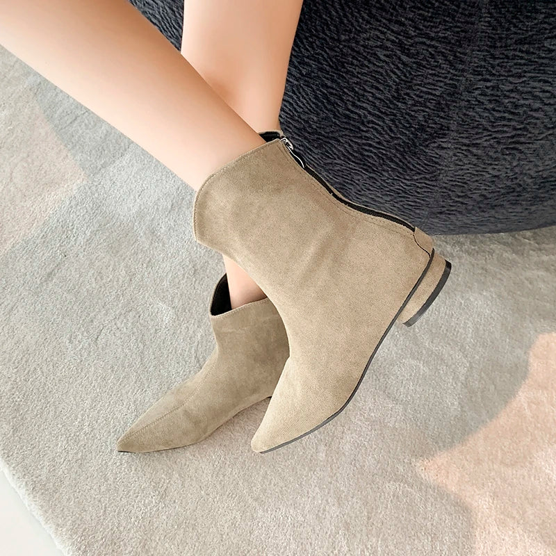 Damen-Stiefeletten mit niedrigem Absatz für Herbst und Winter, Frühlings- und Herbststiefeletten, schlichte und vielseitige Ankle Boots
