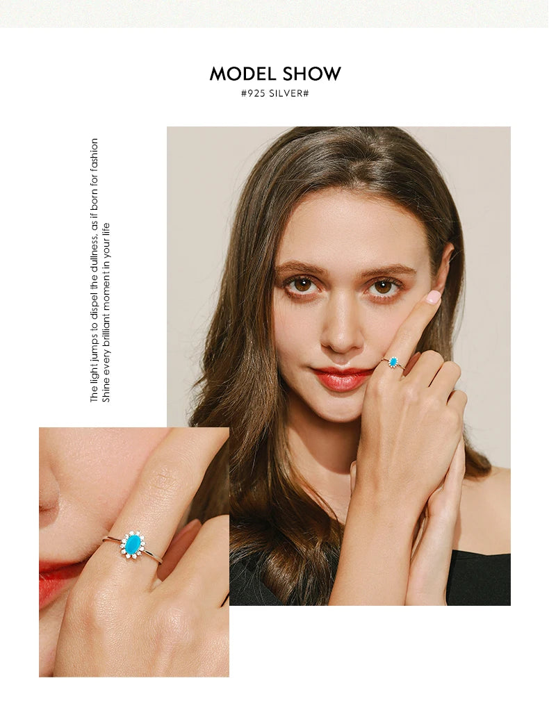 MODIAN Klassischer Kronenring für Damen aus reinem 925er Sterlingsilber mit natürlichem Türkis, elegante Mode-Ringe für Frauen, Weihnachtsschmuck