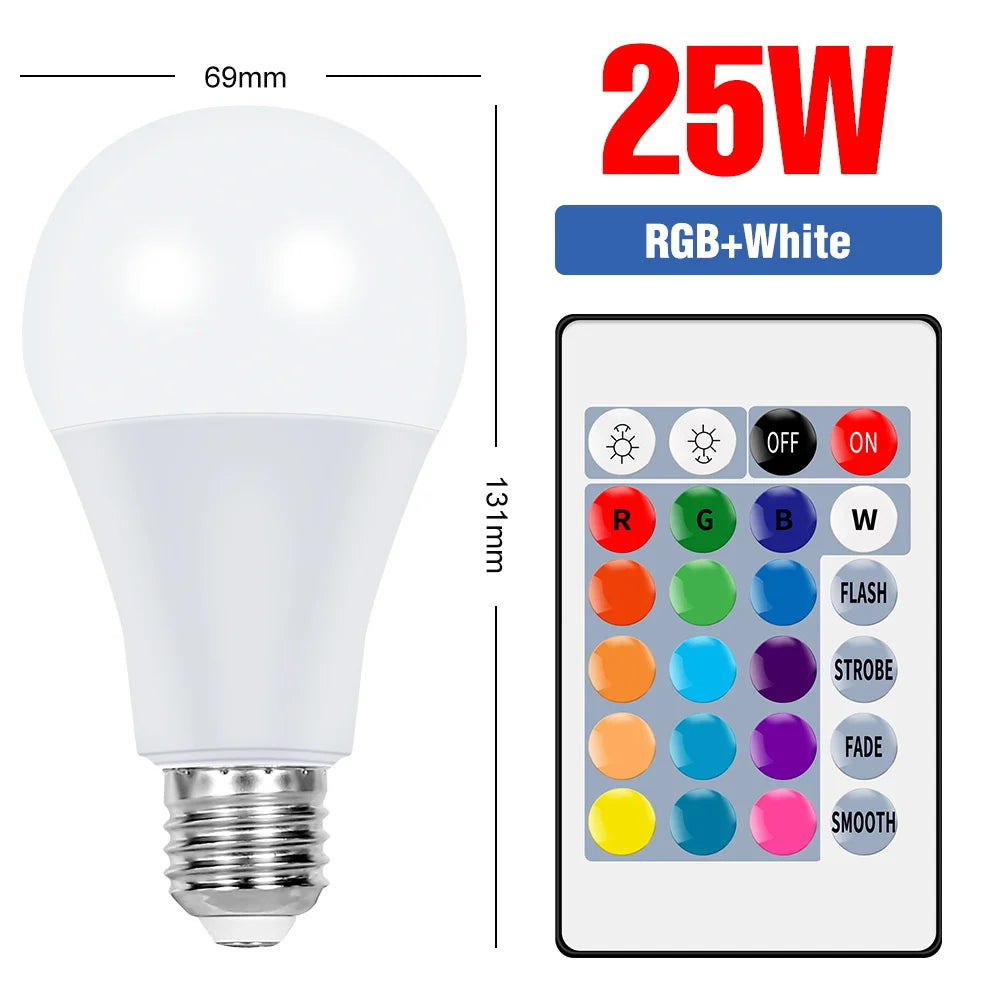 RGB Neon Light E27 Rainbow Lamp 220V LED Colorful Bulb With IR Remote Control 20W 25W Bombillas LED Christmas Holiday Decoration