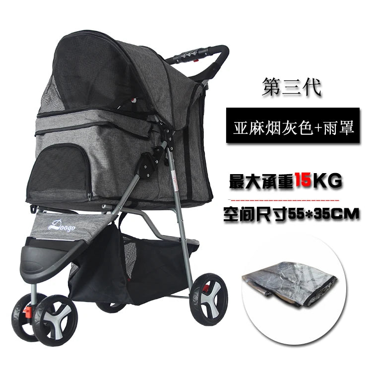 Lightweight Outing Small And Medium-sized Pet Stroller Four Seasons Universal Dog Cat Stroller Foldable Tricycle Cage Pet