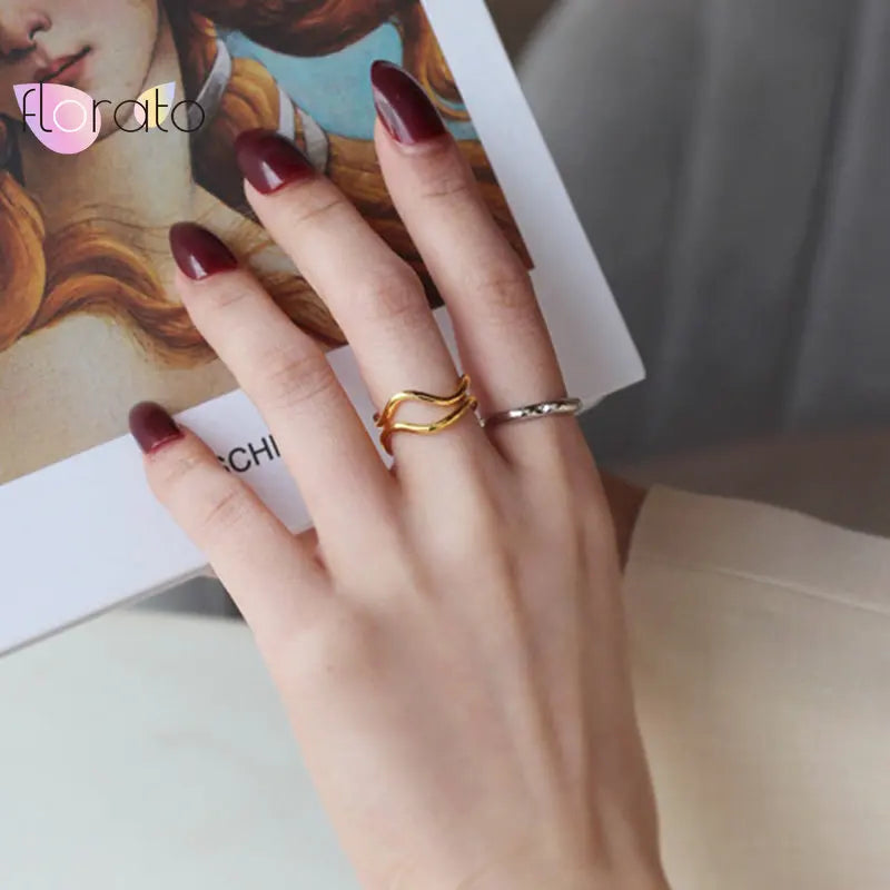 Vergoldete versilberte unregelmäßige Doppelschicht-Ringe, größenverstellbar, Neu 2020, Mode, Luxus, Metall, Rock, Punk, verstellbarer Ring Schmuck