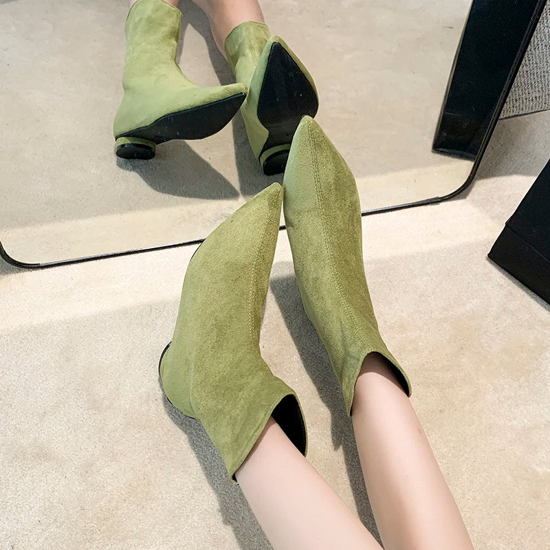 Damen-Stiefeletten mit niedrigem Absatz für Herbst und Winter, Frühlings- und Herbststiefeletten, schlichte und vielseitige Ankle Boots