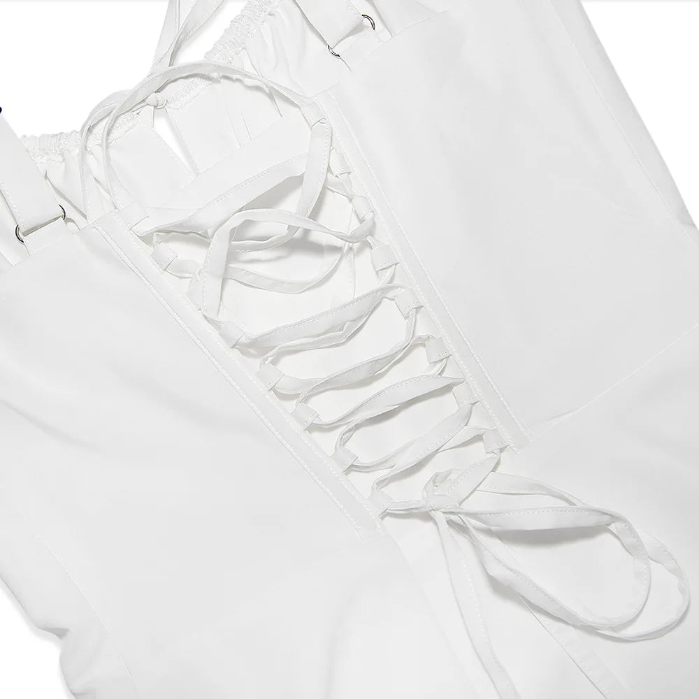 Suninheart Ein trägerloses weißes Spaghettiträger-Kleid, Mini, mit Stäbchen, elegant, zum Schnüren, Partykleider für den Urlaub, lässige Sommerkleider für Damen