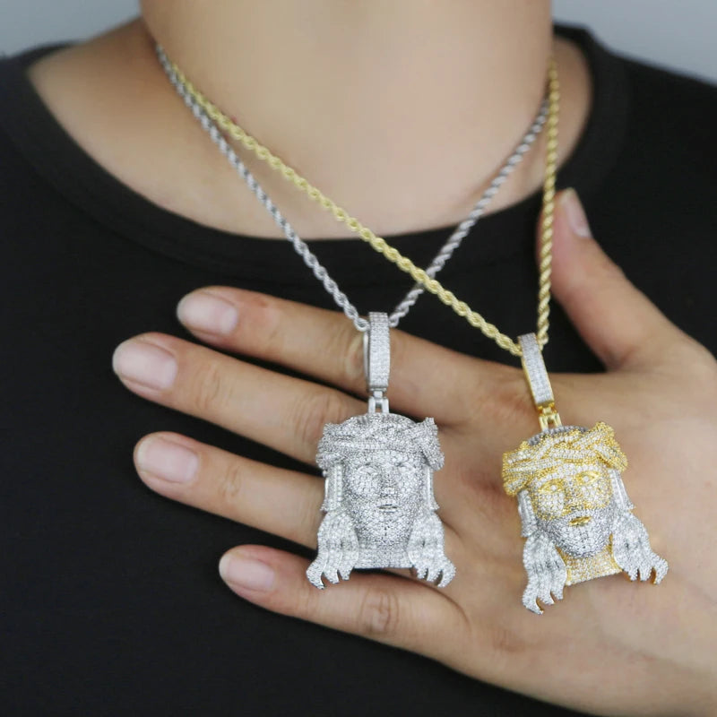 2024Neu Zweifarbig Roségoldfarbe Hip Hop Jesus Christus Kopf Anhänger Mikro Pavé 5A Zirkonia CZ Iced Out Herren Mode Schmuck