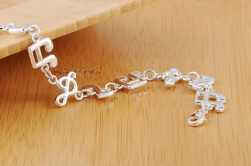 Heiß feine Musiknote Kette 925 Sterling Silber Armbänder für Damen Hochzeitsfeier Mädchen Studentin Weihnachtsgeschenke Mode Schmuck