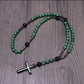 Tiger Eye Stone Bead & Hematite Cross Pendant Necklace for Men Women Catholic Christ Rosary Cross Pendant