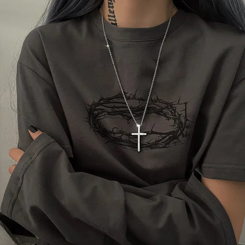 Einfache geometrische Kreuz-Anhänger-Halskette für Damen, Metallschmuck, silberfarbene Kette, Choker, Partygeschenk für Herren, Accessoires