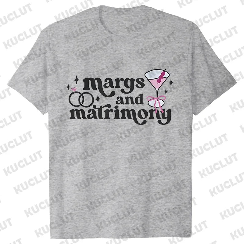 Margs & Matrimony Junggesellenabschied Party T-Shirts Harajuku Sommer Team Braut Tees Brautparty Grafik Y2k Tops