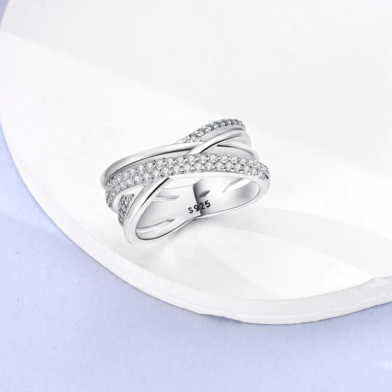 Ringe für Frauen 925 Silberfarbe Zirkon Wickellinie Geometrischer Sternring Verlobung Hochzeit Romantisches Valentinstag Feinschmuck Geschenk